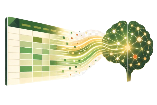 Ilustración de análisis inteligente de datos tabulares con IA